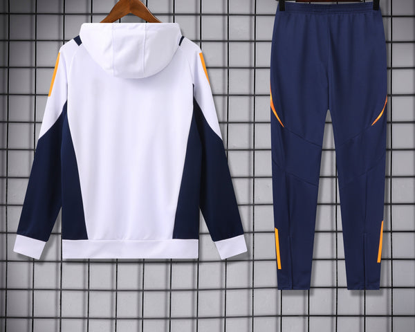 Ensemble Sweat capuche Real Madrid 2024 2025 Blanc Orange